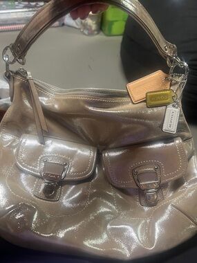 RARE Coach Shimmering Taupe Leather Shoulder Bag